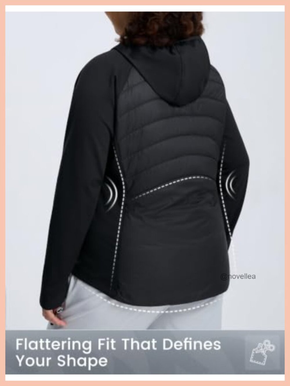 Plus Size Quilted Puffer Jacket Hooded Lightweight Running Coat - Picture 4 of 6